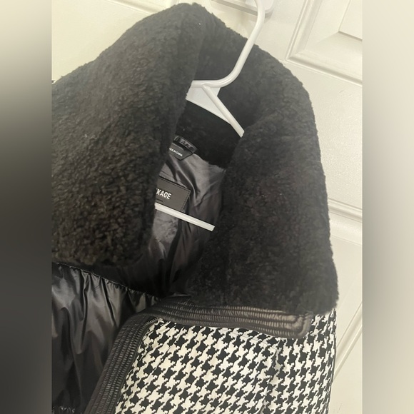 Mackage Black & White Sherpa Collar Houndstooth Puffer Warm Down Jacket XS - Picture 12 of 12